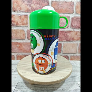M&M's Insulated Thermos by A. Aronson 6 1/2" Removable Green Cover/Cup Trim NOS